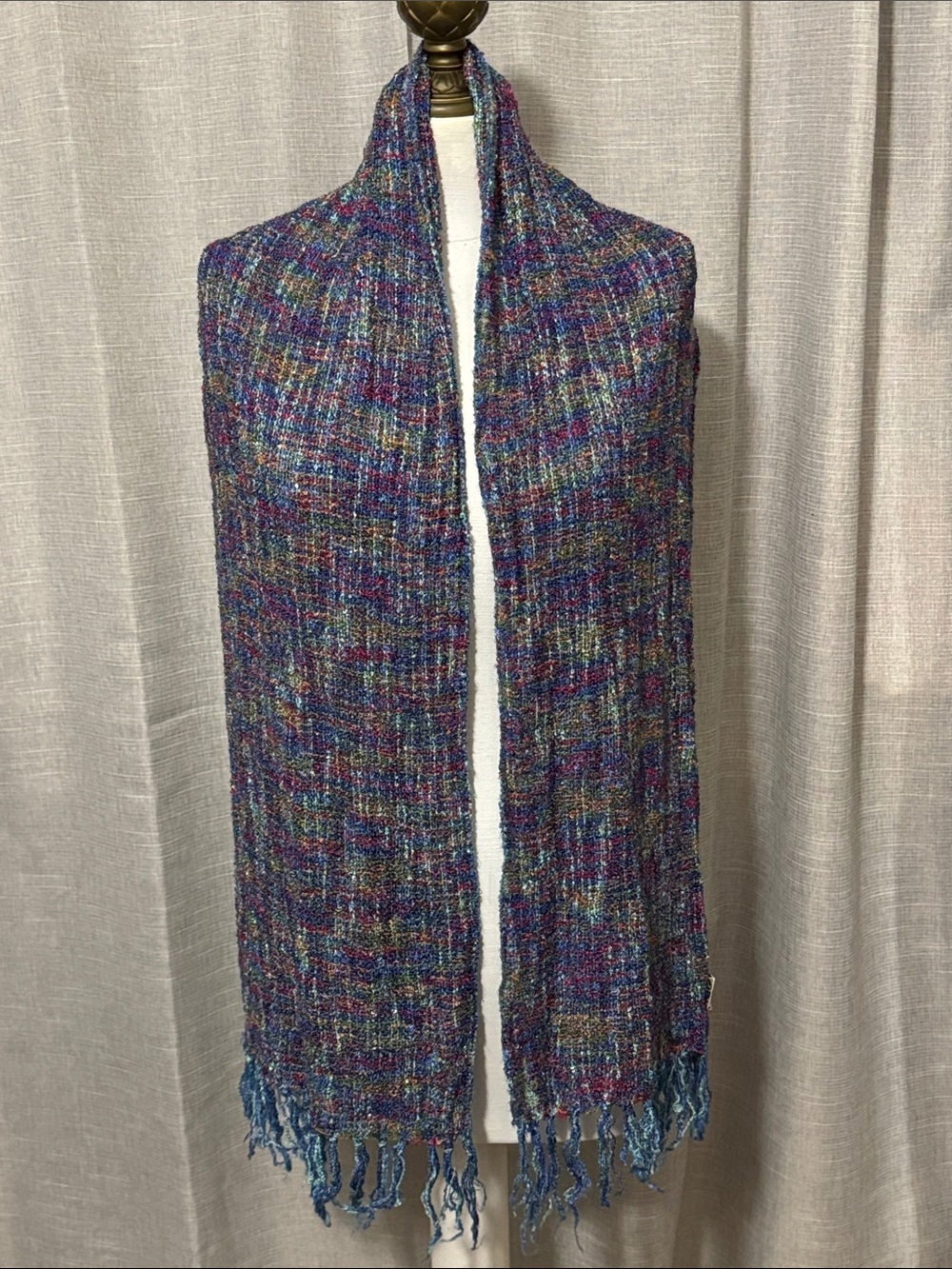 Made in Ireland Lightweight Scarf-EUC-Brightly Colored Plaid-Blue Tones-Silky - Picture 8 of 14
